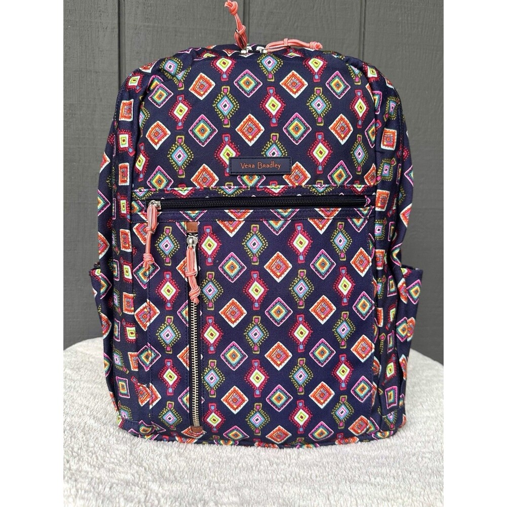 Vera Bradley Geometric Print Backpack Navy Multicolor Travel School Bag